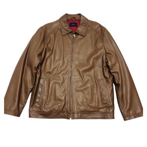Façonnable Leather Jacket Men's Size XL Brown Quilted Lined Long Sleeve Full Zip - Picture 1 of 9
